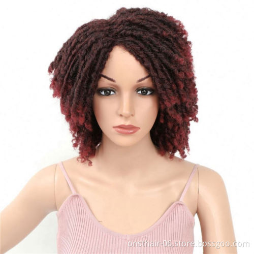 Soft Short Synthetic Wigs For Black Women 14 inch High Temperature Fiber Dreadlock Ombre Burg Crochet Twist Hair